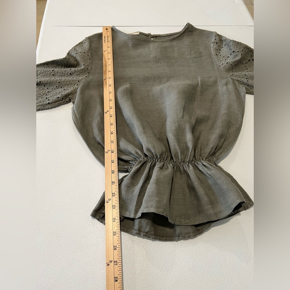 FRANCESCA BETTINI olive Women's Blouse with Lace Sleeves made in ITALY. L - Picture 6 of 10